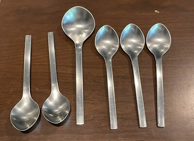 De colección Georg Jensen TANAQUIL Acero Inoxidable 6 1/8" (5) Té y (1) Cuchara Sopera 7 1/8" Foto 1 de 4