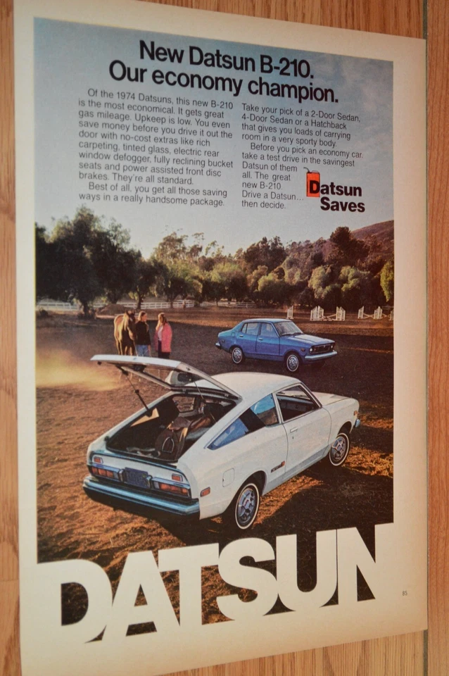 1974 年 DATSUN B210 原版广告印刷版 74 B 210 白色 — 第 1/1 张图片