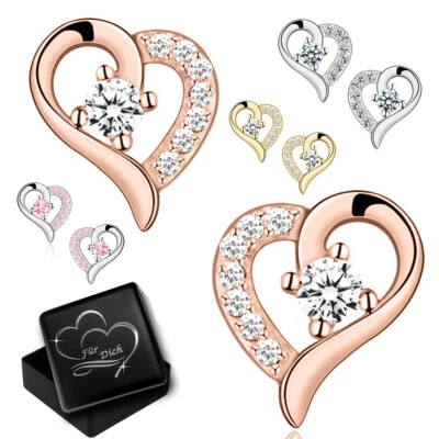 Herz Ohrringe echt 925er Sterling Silber für Frauen Mädchen Damen Ohrstecker - Bild 1 von 4