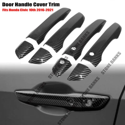 Carbon Fiber Door Handle Cover Trim fits 2016 2017 2018 -2021 Honda Civic 10th - Image 1 of 4