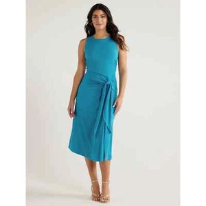 Sofia Jeans Side Tie Tank Dress with Rouching Women's Medium Blue Viscose Solid - Picture 1 of 4