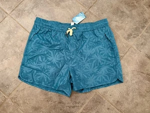 Brisira Men’s Swim Trunks NWT! XL 36 Dark Green/palm Tree Print - Picture 1 of 14