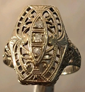 Edwardian Art Deco Filigree 14K White Gold Diamond Engagement Ring 5.75 - Picture 1 of 12