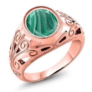 6.00 Ct Oval Green Malachite 18K Rose Gold Plated Silver Men's Ring - Picture 1 of 32