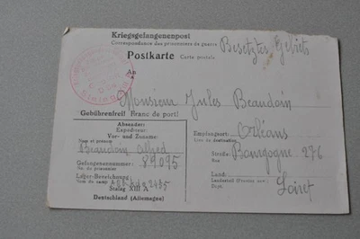 Kriegsgefangenen Postkarte 1941 aus Stalag XIIIA geschickt nach Orléans - Bild 1 von 3