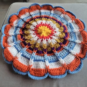 Pillow Cover Homemade Round Crochet 18' Colorful Grandma Cottage Core Boho - Picture 1 of 5
