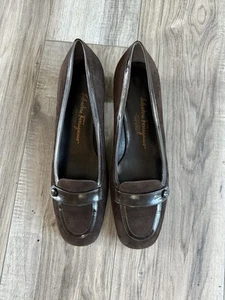 Women’s Salvatore Ferragamo Brown Suede Leather Round Toe Loafer Pump Shoe 8.5 - Picture 1 of 20