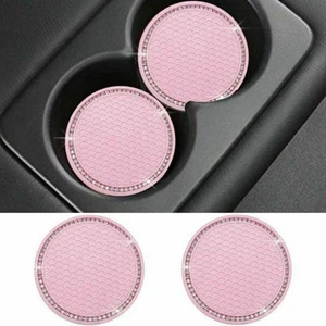 Cup Holder Mat Pink Rhinestones 2pcs Set 7cm Dia Accessories High Quality - Bild 1 von 12
