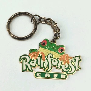 Rainforest Cafe Keychain Frog Vintage Gold Tone Green Enamel - Picture 1 of 7
