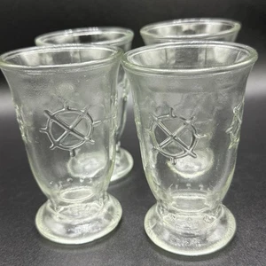 4 vasos de jugo vintage Sau Sea Shrimp cóctel náutico Captain Wheel 3,75" - Imagen 1 de 2