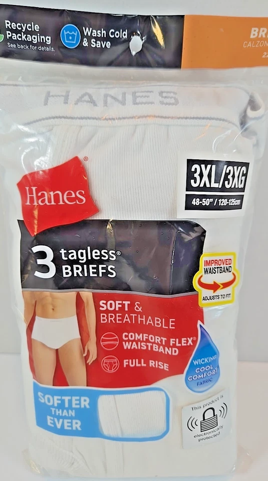 Hanes Ultimate Men's TAGLESS Briefs Comfort Flex Waist 3Pk Underwear Size 3XL