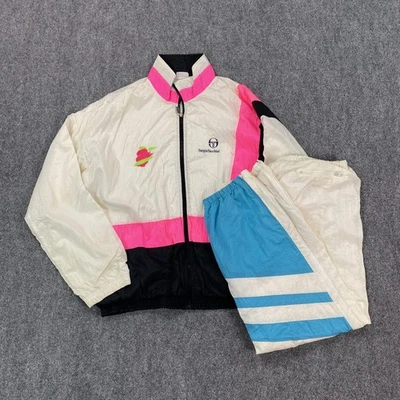 Vintage Sergio Tacchini Track Suit Mens XL White Pink Black Blue Colorblock 90s - Image 1 of 4