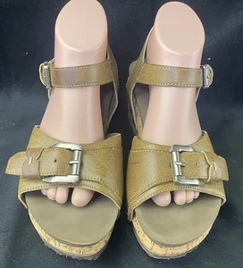 Corkys Tan Buckle Wedge Sandal Strap  Leather Platform 9 - Picture 1 of 7