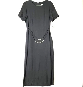 K Studio Womens Dress Maxi Sheath Size 12 Silver Belt Accent Black NWT USA - Picture 1 of 14