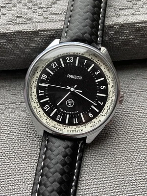 Raketa 24 Hour Cities Men's Wristwatch Soviet Vintage Rocket Watch - Image 1 of 4