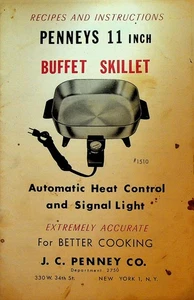 Sartén buffet de 11 pulgadas JC Penney instrucciones y folleto de recetas años 50 - Imagen 1 de 3