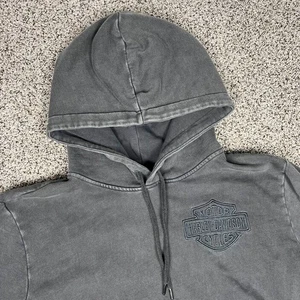 Harley Davidson Hoodie Mens Medium Gray Kickstart Faded Biker Y2K MSRP $150 - Picture 1 of 10