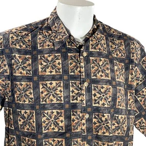 Cooke Street Hawaiian Shirt XL Tribal Symbols Floral Brown Black - Picture 1 of 7