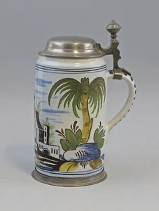 9148007 Keramik Bierkrug Walzenkrug Zinndeckel Fayence Krug Fulda/Frankfurt - Bild 1 von 5