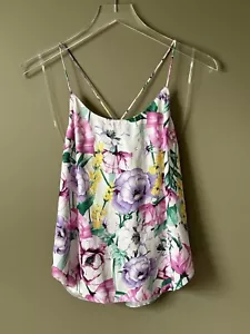 Victoria's Secret Satin Cami Tank Size Small Floral Stripe Racer Y Back Fairy - Picture 1 of 7