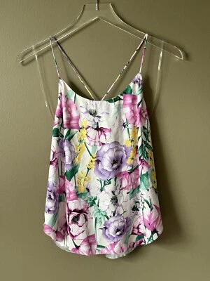 Camiseta sin mangas Victoria's Secret satinada cami talla pequeña floral a rayas corredor espalda en Y hada Foto 1 de 4