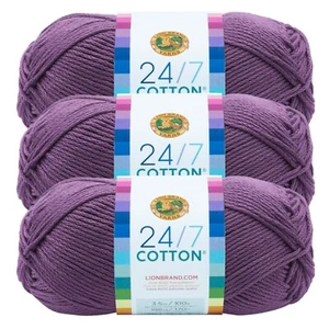 (3 Pack) Lion Brand Yarn 761-147B 24/7 Cotton® Yarn, Purple - Picture 1 of 6