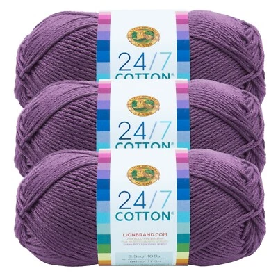 (3 Pack) Lion Brand Yarn 761-147B 24/7 Cotton® Yarn, Purple