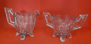 VINTAGE INDIANA GLAS SAHNEKÄNNCHEN UND ZUCKERDOSE, GEÄTZTE BLUME, JAKOBSMUSCHELRAND - Bild 1 von 6