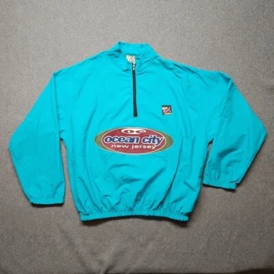 Surf Style Windbreaker Ocean City NJ Adult One Size Teal Vintage 1997 Sun Art  - Image 1 of 4