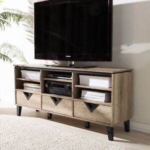 Modern Contemporary Oak Wood Veneer 55-inch TV Stand With Drawers Living Room 