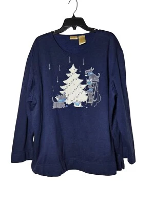 Bobbie Brooks Mujer Azul Marino Scottish Terrier Navidad Sudadera Talla Grande 26/28W Foto 1 de 4