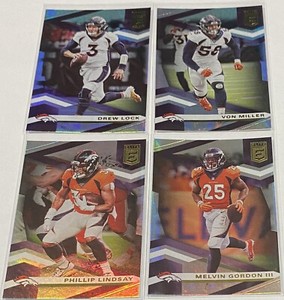 4 Card Denver Broncos Lot - 2020 Panini Donruss Elite Lock Miller Lindsay Gordon