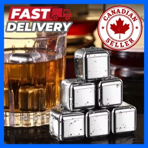 6pcs Reusable Whiskey Ice Cubes Set Stainless Steel Chilling Non Melting Ice - Picture 1 of 8