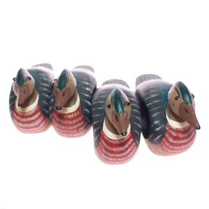 4 Vintage Wood Carved Duck Napkin Rings Made in Philippines Folk Art - Picture 1 of 10