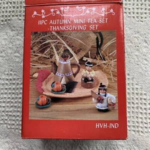 10 Piece Autumn Mini Tea Set NIB Missing 1 Saucer - Picture 1 of 3