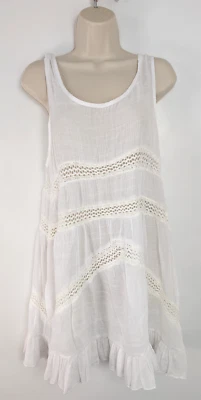 Mini Vestido Elan Blanco Transparente Encaje Ojales Talla L Nuevo con Etiquetas Campesino Boho Festival Pradera Foto 1 de 4
