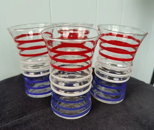 4 Vintage Red White & Blue Betsy Ross Striped Tumblers ~ Anchor Hocking ~ MINT - Picture 1 of 5