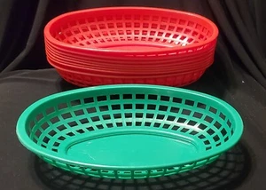 SET (9) Rot Kunststoff Feinkostkörbe Pommes Frites Hot Dogs Burger Fast Food + Grün - Bild 1 von 2