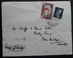 1935 Turkey Cover ties 2 stamps Istanbul to Cambridge - Picture 1 of 2
