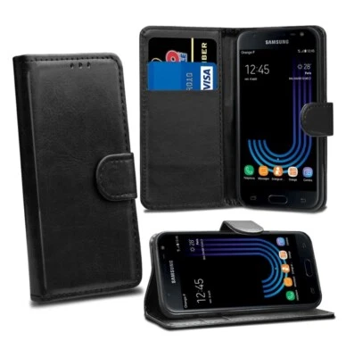 Funda tipo billetera de cuero abatible con bolsillo para tarjeta para teléfono Samsung Galaxy J7 2017 Foto 1 de 4
