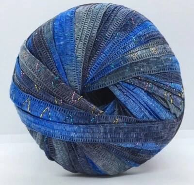 Tinkerbella Berlini Wide Ribbon Yarn #9 Denim - Blues with ZigZag Glitter Thread - Image 1 of 3