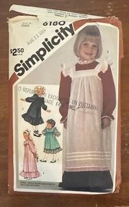 VINTAGE SIMPLICITY # 6180 GIRLS SZ 6  DRESS AND PINAFORE    SEWING UNCUT - Picture 1 of 4