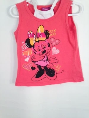 Girls Pink Disney Tank top Size 4/5 Minnie on front white mock cami at neck - Image 1 of 4