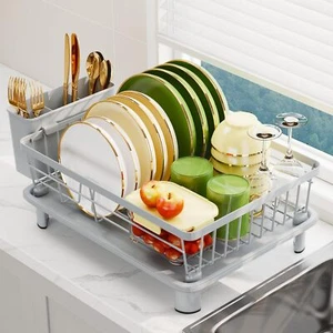Dish Drainer Rack with Drip Tray Sink Dish Drainer with Drainage Spout Stainl... - Picture 1 of 6