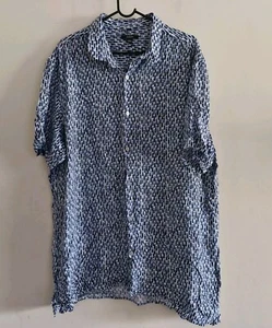 Funky Pattern Shirt Mens Size XXL Short Sleeve Blue Geometric Print 100% Rayon - Picture 1 of 4