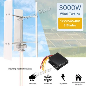 3000W Max 12V 24V 48V Vertical Wind Turbine Generator 3 Blades Charge Controller - Picture 1 of 16