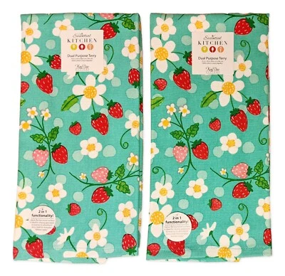 Set of 2 Strawberry Toss BERRY BASKET Terry Kitchen Towels by Kay Dee Designs - Image 1 of 2