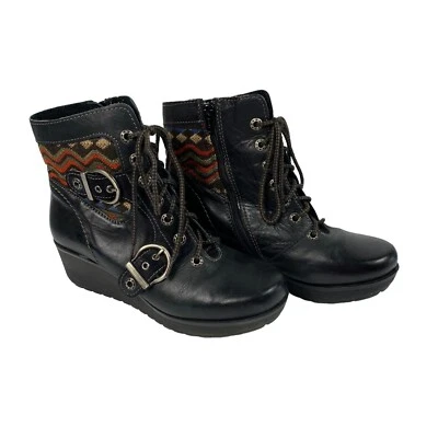 Dromedaris Women's Size 37 US 7 Black Leather Lace Up Comfort Ankle Boots - Image 1 of 4