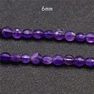 Cuentas sueltas planas facetadas planas facetadas amatista púrpura natural de 1 hebra de 6 mm 15,5" QT33 - Imagen 1 de 3
