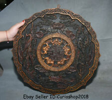 17.2" Old China Wood Lacquerware painting Carved Dragon Phoenix Screen Wall Hang